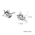 Puces d'oreilles minimalistes en forme de grue en origami en acier inoxydable - Grue en Origami / Argenté