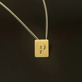 18K gold plated stainless steel rectangle pendant necklace with letter P engraving - Pendant Only / Letter P