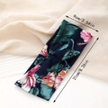 Detail view of floral printed yoga headband showing 9cm width and 21cm length dimensions - Navy Blue Floral