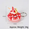 Porte-clés donut rose réaliste avec confiture de fraises et fruits de 4,5 cm - Décoration beignet perle artificielle (avec porte-clés) / 4.50cm / Rouge