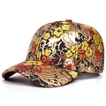 Close-up of golden jacquard baseball cap with floral embroidery and leopard print - Gold Jacquard Leopard