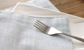 Light blue cotton linen napkin with texture, styled with white plate and metal fork - Light Blue Double Layer (30*40cm)