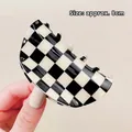 Classic 8cm black and white checkerboard shark hair clip with a glossy finish for women - Semicircle 2 Style (0312)