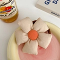 Beige sunflower hair tie with orange center and brown elastic for girls hair - Beige Big Flower Scrunchie