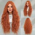 Lange gewellte orange-rote Kunsthaarperücke für Damen mit Mittelscheitel - 72cm / 28 Zoll / Kürbisorange