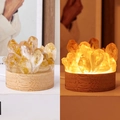 Natural yellow crystal cluster night light with solid wood base on/off display - Citrine Cluster-Warm Light