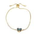 Bracelet doré ajustable avec pendentif ours en zircon bleu et pierres de zircone - Turquoise