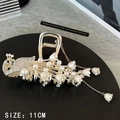 Pince à cheveux paon dorée avec perles et cristaux, taille de 11 cm environ - 97# Pince Paon