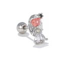 Niche princess earrings with pink orange stone and teardrop zirconia in silver finish - Abstract Cartoon Style A / Silver