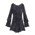 Minikleid mit langen Trompetenärmeln und schwarz-weißem Punktemuster für modebewusste Damen - S / Schwarz