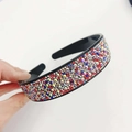 Black wide rhinestone headband with multi-color red and blue sparkling crystals - Multicolor Big Rhinestone