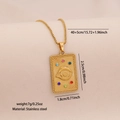 Gold stainless steel evil eye necklace with colorful zircon rectangular pendant and dimensions - Rectangular Evil Eye Style (2#)