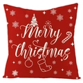 Détail d'une taie d'oreiller de Noël rouge avec texte Merry Christmas et motifs festifs - Icônes de Noël rouges