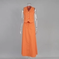 Dettaglio di un set arancione con gilet con scollo a V e gonna lunga a vita alta - S / Arancione