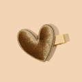 Cute brown velvet heart hair clip for girls with elegant ribbon wrapped metal base - Dark Brown