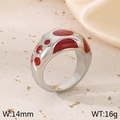 Anello minimalista in acciaio argento con smalto rosso, larghezza 14mm e peso 16g - Base Argentata Pois Rossi