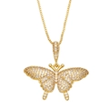 Elegante collar de mariposa dorada con circonitas blancas micro-pavé en cadena de caja - Blanco