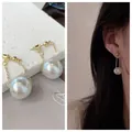 Elegant gold drop earrings with large round pearls and long chain tassels for women - 4# Large Pearl Chain