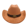 Chapeau de cowboy marron en similicuir suédé avec étoile en métal vintage et bande cuir - Taille unique / Khaki