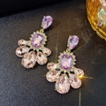 Elegant purple crystal tassel drop earrings with gold-tone finish and vintage court style - Purple Royal Palace Gemstone Dangle (264)