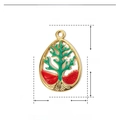 Detailed view of Tree of Life enamel pendant with dimensions 36mm x 24mm and 4.2g weight - YE769-1-Gold Green Red Life Tree