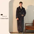 Unisex thick flannel bathrobe in hurricane black with stylish white piped edges and belt - M / Black (Men)