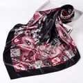 Classic paisley print square silk-like scarf in black and red vintage pattern - Black Red