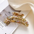 Large tortoiseshell acetate moon shark clip with multi-color marble resin pattern - 10.5cm / Patterned Greenish Brown