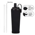 Black matte 830ml stainless steel tumbler with magnetic handle and wide pearl straw - 830ml / Ink Black