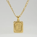 Collier maille Figaro en acier inoxydable doré 18K avec pendentif rectangulaire lettre L - Lettre L Dorée (Avec Chaîne)