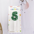 Green number 5 dinosaur candle with white dots for children's birthday party decor - Number 5