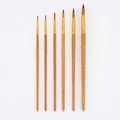 Set of 6 professional round tip paint brushes with brown bristles and wood handles - 6Pcs Round Peak HB050B / Natural Wood Color