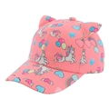 Rosa Mädchen-Baseballkappe mit Einhorn-Motiv, 3D-Ohren und buntem Regenbogen-Muster - Ohren Einhorn - Orangerosa