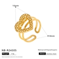 Macro view of 18K gold plated hammered heart ring with 16mm x 18mm size specifications - Hammered Craft Heart Style (NB-R24305)