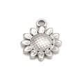 Silver stainless steel sunflower pendant charm with a three-dimensional polished finish - Silver