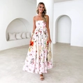 Abito lungo schiena scoperta rosa a scacchi con stampa floreale e spalline - S / Floreale a Quadri Rosa