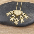 Collana famiglia con cuore d'oro e cinque ciondoli per bambini in zirconi - 1 Ragazza 4 Ragazzi