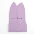 Detail of lavender cat ear knit balaclava showing ribbed texture and eye opening - Light Purple