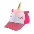 Rosa-weiße Einhorn-Kappe für Kinder mit goldenem Horn, Plüsch-Details und Glitzerschirm - Horn Einhorn - Rosarot