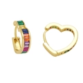 Fashionable gold heart hoop earrings with rainbow baguette zircon stones in a minimalist style - Multi-color