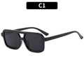 Lunettes de soleil aviateur carrées noires avec monture à double pont et finition polie - Monture noire avec verre gris