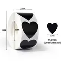 Roll of 500 matte black heart-shaped adhesive stickers with 25mm diameter dimensions - 25mm 500 Pcs/Roll / Black