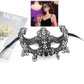 Elegant black lace masquerade mask with intricate hollow patterns for women's parties - 04 Large Fox