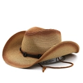 Cappello da cowboy in paglia sfumata marrone con cinturino in pelle per uomo - M(56-58cm) / Rosso Ruggine Kaki