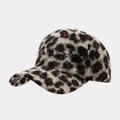Close-up of leopard print baseball cap featuring soft plush texture and warm fleece material - Adjustable / Beige and Red Leopard (5#)