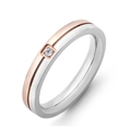 Minimalist two-tone stainless steel couple ring with single stone inlay in rose gold - US 7 / Silver Rose Gold (Women)