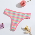 Flat lay of colorful striped ribbed thong for women with a low waist and cotton fabric - S / Pink