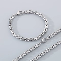 Conjunto de joyas de acero inoxidable pulido con collar y pulsera de cadena cuadrada - Pulsera 20cm (8inch) / Color Acero (Cierre de Langosta)