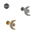 Boucles d'oreilles labret croissant de lune en titane G23 avec zircon en or et argent - NO-12 (Croissant de lune) / Couleur Acier