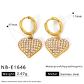 Orecchini a cuore in acciaio dorato con cristalli, pendente 17mm e cerchi da 11mm - Stile Cuore con Strass Dorati (NB-E1646) / Oro 18K